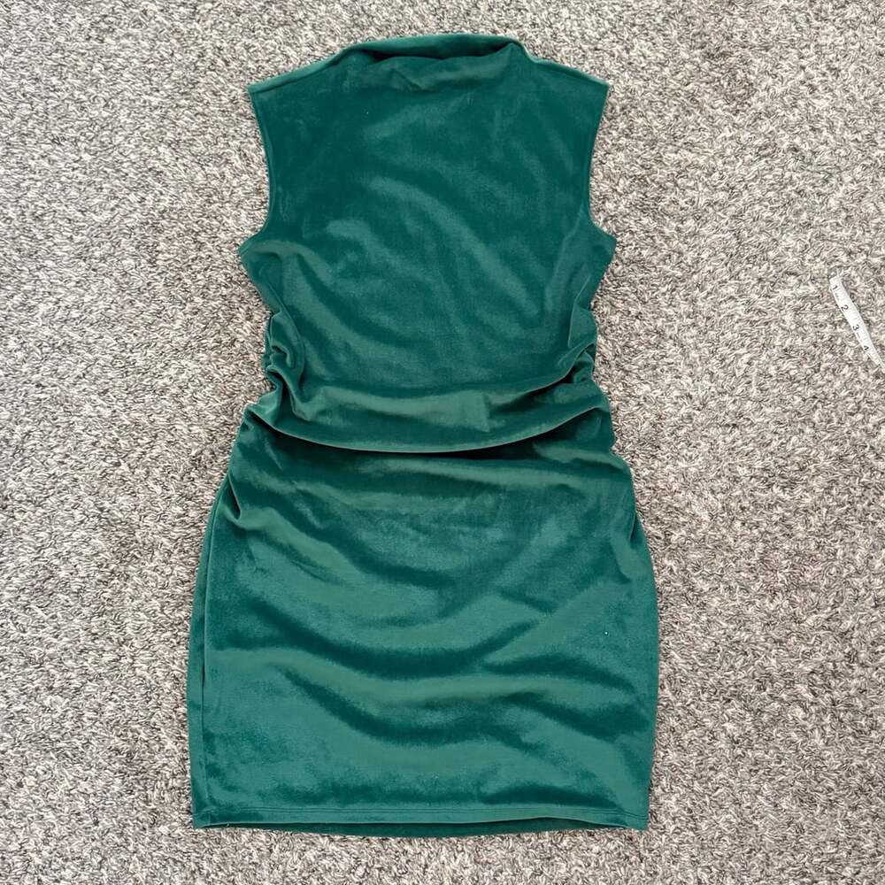 A New Day Velvet Mock Neck Mini Dress Size M Green Sleeveless Ruched